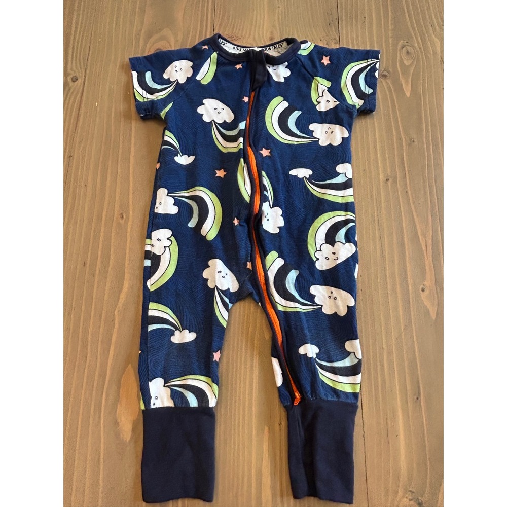 K35 Kids Tales Navy Rainbow Cloud Star Print Short Sleeve Zip Romper Size 80